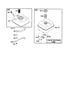 Tank Fuel Plastic And Metal Diagram and Parts List for 185400-185499 0412-0599 Briggs and Stratton Engine